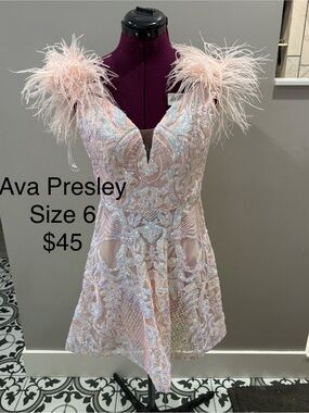 Ava Presley Feather-Shoulder Embellished Sequin Mini Dress - Blush Iridescent